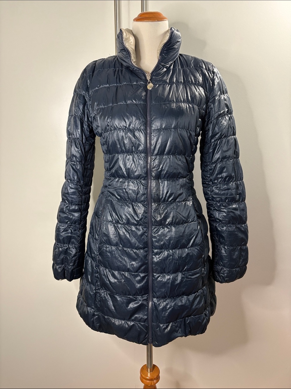 Laundry Reversible Lightweight Quilted Packable Puff Coat - Navy Silver S